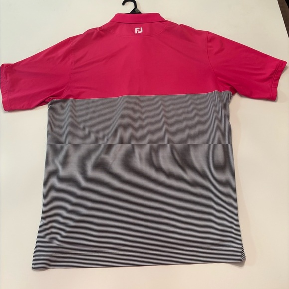 FootJoy Golf Polo Shirt Men’s XL Pink & Navy Striped Performance Stretch - Picture 5 of 6